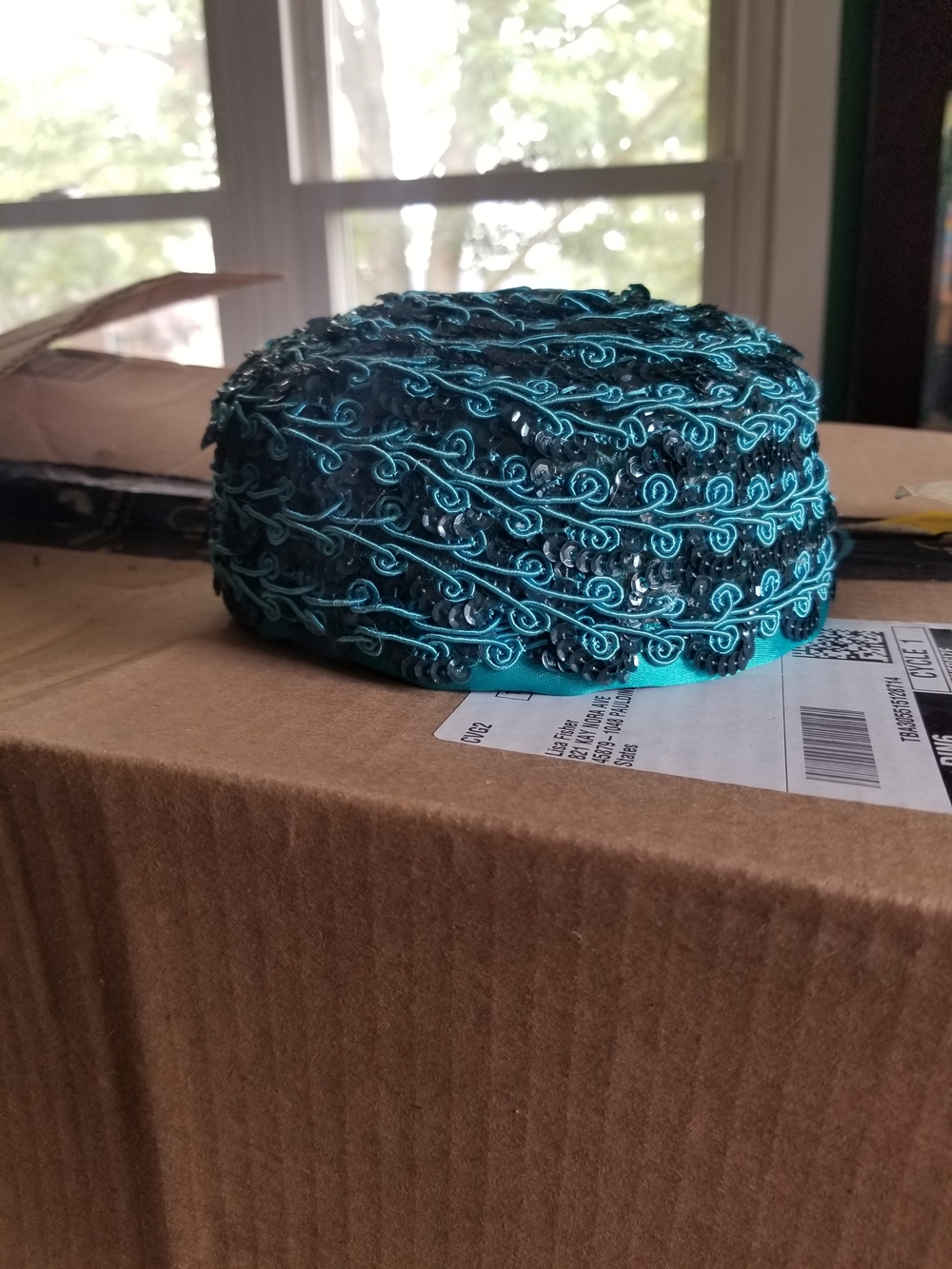 Embellished Teal Beaded Pillbox Hat